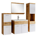 Badezimmer Badmöbel-Set Alba 60cm Waschbecken Eiche mit Weiß - Unterschrank Hoch
