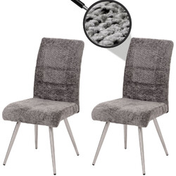 B-Ware 2er-Set Esszimmerstuhl MCW-G55, Edelstahl gebürstet Chenille, dunkelgrau
