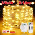 50-100 LED Micro Draht Lichterkette Timer warmweiß Mini Strom Silberdraht außen
