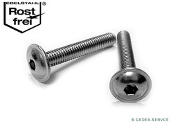 Linsenkopfschrauben FLANSCH  ISO 7380-2  M4x4 bis M4x60 A2 V2A Innensechskant