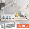 Kinderbett 90x200 cm Hausbett massiv Bettenhaus mit Rausfallschutz Lattenrost 