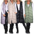 Sublevel Damen lange Steppweste Weste mit Kapuze Waistcoat Übergang LSL-463