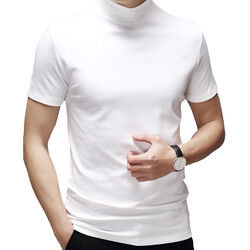 Herren Basic Rollkragen Kurzarm T-Shirts Slim Fit Lässige Unterhemd Einfarbig