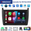 Für VW Polo 6R 6C 2009-2017 Autoradio Android 14 Apple Carplay 64G GPS Navi +KAM
