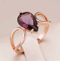 Luxus Ring 585er Rolled Roségold Walzgold mit  Lila Zirkon Kristall Tropfenform 