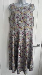 SEASALT Kleid Fit & Flare Merthen Blumenmuster grau gelb Größe UK 14 Baumwolle 