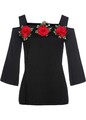Cold-Shoulder-Shirt Gr. 48/50 Schwarz Rot Geblümt Damen Carmenshirt Bluse Neu