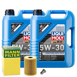 Motoröl 5W30 LIQUI MOLY Longtime High Tech 10L+MANN Ölfilter+Ölablassschraube