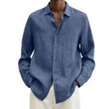 Herren Leinen Langarm Hemden Locker Freizeit Hemd Bluse Top Oberteile WY