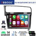 1+32G 10" Autoradio DAB Carplay Android13 Für VW Golf VII 7 GPS Navi KAM WIFI FM