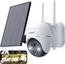 ieGeek 2K Solar Überwachungskamera Aussen Akku 4X Zoom, 355°/140° Pan Tilt, IP65