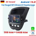 DAB+ Carplay Android14 Autoradio GPS 2+64G Für Peugot 107 Citroen C1 Toyota Aygo
