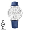 TOMMY HILFIGER Damenuhr 1781791 41 mm Blaues Lederarmband Edelstahl-Quarzuhr