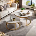 2er-Set Nesting-Tisch Couchtisch Beistelltisch für Wohnzimmer Marmoroptik  Weiß