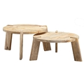 FineBuy Couchtisch 2er Set Rund Holz Hellbraun Wohnzimmertisch Beistelltisch
