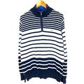 TOMMY HILFIGER Herren Pullover Gr. XL Half-Zip blau gestreift Mock Neck eng g...