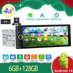 DAB+6+128G Autoradio Android 14 1 DIN GPS Navi USB RDS BT +Kamera  Apple Carplay