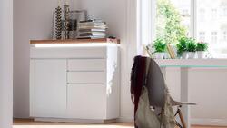 Kommode 1 Romina Sideboard Anrichte in weiß matt Lack und Asteiche inkl. LED