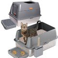 Katzentoilette XXL Edelstahl Katzenklo mit Haube Matte Schalentoilette hohe WC