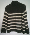 Grau/beige gestreifter Strickpullover mit Rollkragen Gr. S OVERSIZED