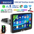 1 DIN Autoradio GPS Navi Android 14 4G+64G Carplay 360° Drehbar Bildschirm WIFI