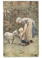 1916 Kunst IN Postkarte - Blommers - Mama Tochter Mädchen Hundefutter Ziege Lamm