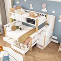Etagenbett Hochbett Kinderbett 140x200cm Doppelstockbett w. Stauraumtreppe Tafel