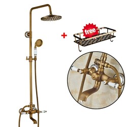 Duschset Runder Duschkopf für Regenfälle Komplett Dusche Armatur Antik Messing