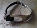 Damen Edelstahl Element Armreif Armband mit Karabiner Farbe Silber Schwarz 1039