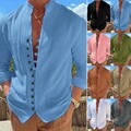Herren Leinen Langarm Hemden Locker Freizeit Hemd Bluse Top Hemdshirt S-3XL