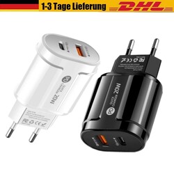 Ladegerät USB-C USB-A 20W 3A Ladeadapter Schnellladegerät PD Netzteil Steckdose