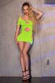 Stretchkleid in neongrün mit großen Cutouts S M figurbetont Bodycon Sommerkleid