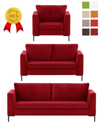 ROT SAMT SET 1+2+3 SITZER SOFA 3-1-1 COUCHGARNITUR SESSEL BÜRO "SKANDI DESIGN"