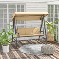 Outsunny Hollywoodschaukel 3-Sitzer Schaukelbank mit Verstellbarem Dach, Beige