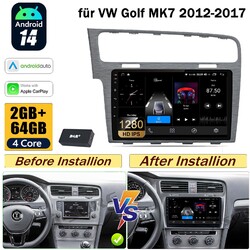 DAB+ 64G Android 14 Autoradio CarPlay RDS GPS Navi für VW Golf VII MK7 2012-2017