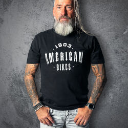 T-Shirt American Bikes Shirt schwarz kurzarm mit Logoprint Anniversary1903 Kollektion