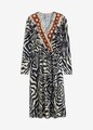 Kleid mit schwingendem Rock Gr. 36/38 Dunkelblau Beige Braun Bedruckt Neu