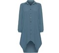Damen High-Low Übergroßes geknöpftes langes Oberteil Shirt Kleid mit Saum Langarm