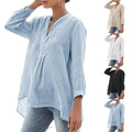 2025 Damen Leinen-Optik Oberteile Sommer Top Tunika Longbluse Fischerhemd