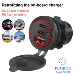Auto Dual USB C Steckdose 3.0 QC PD 12V Einbau Buchse Wasserdicht KFZ Ladegerät