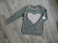b.p.c. Damen Strick Pullover Grau-Rosa-Weiß Gr. 40