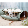 Katzentunnel Spieltunnel Katzenspielzeug Faltbare Tunnel mit Katzenbett Grün DE