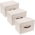 Aufbewahrungsbox Stoff, 3er, faltbar, waschbar, 38x25x25cm, beige