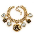 Vintage "Rose&Heart" Mesh Bettelarmband aus brennendem Gold Metall - 17 cm Länge / 4 cm