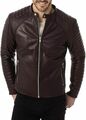 Klassischer Stil Herren Braun Steppjacke Echt Lammleder Leder Bikerjacke