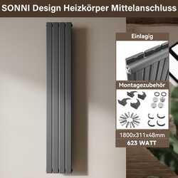 Heizkörper Flach Design Vertikal Mittelanschluss klein Gäste WC Weiß Anthrazit
