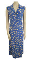 Vintage 90s Leichtes Blaues Sommerkleid aus Viskose Geblümt Damen L 40