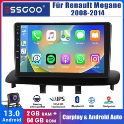 9" Android13 Autoradio GPS Nav BT WIFI KAM FM SWC Für Renault Megane 3 2008-2014