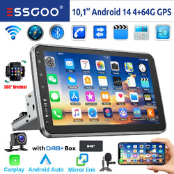 10" DAB+ 4+64G Android 14 Carplay Autoradio 1DIN GPS WIFI Drehbar Bildschirm Kam