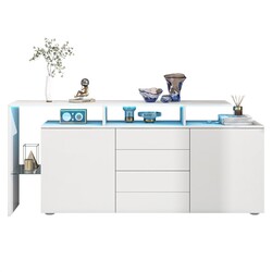 Sideboard Kommode Highboard mit LED Leuchten Schrank Küche Weiß Merax®